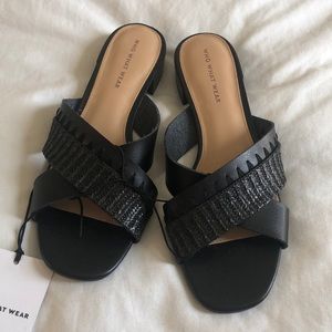 NWT Who What Wear black cross slide sandals